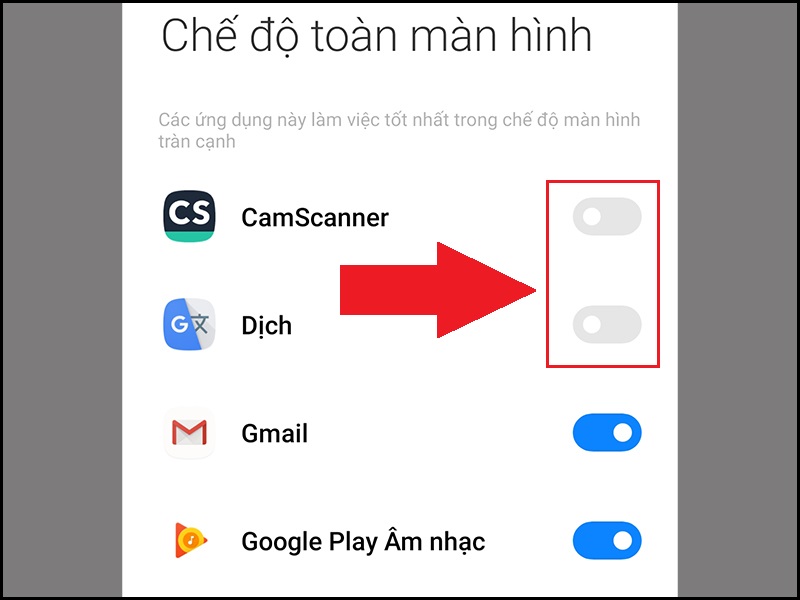 Tắt các ứng dụng bạn không muốn sử dụng trong chế độ toàn màn hình