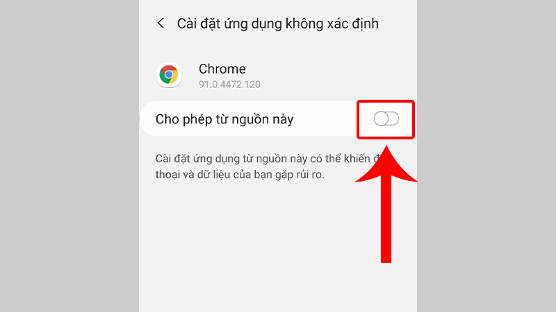 Gạt tắt công tắc để tắt quyền cài đặt ứng dụng không rõ nguồn gốc