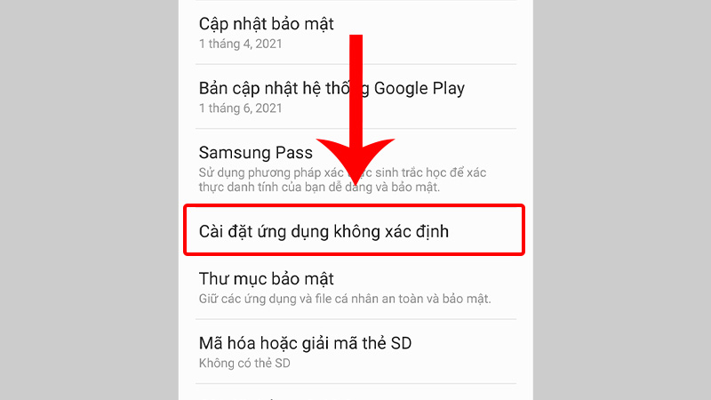 Chọn Cài đặt ứng dụng không xác định