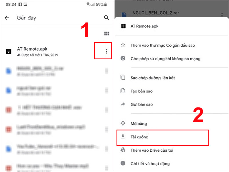 Chọn biểu tượng 3 chấm bên cạnh file APK và chọn tải xuống