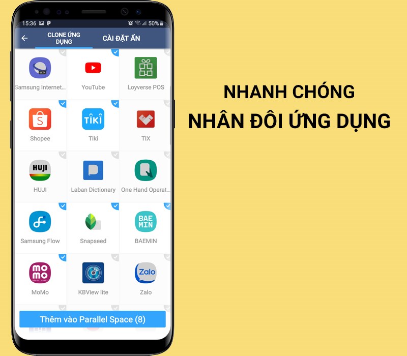 Nhân đôi ứng dụng tùy thích bằng Parallel Space